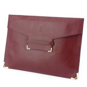 Authentic Cartier clutch bag mast line Bordeaux leather